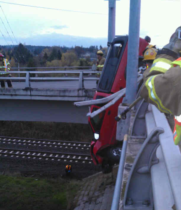 Car dangling from overpass shut down part of Hwy 217 - KPTV - FOX 12